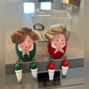 Vtg Terry's Village Angels 2 Angel Egg Shape Wobble Leg Shelf Sitters Ornaments